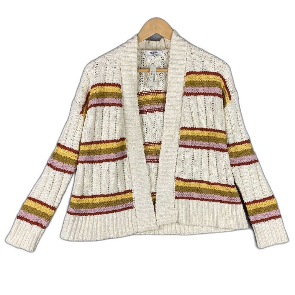 Madewell Cardigan Striped Diaz Open Cropped Sweater S‎ Rainbow Yarn Open Front